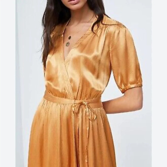 Anthropologie Maeve Silky Gold Orange Mini Wrap Dress Size M - Picture 1 of 5